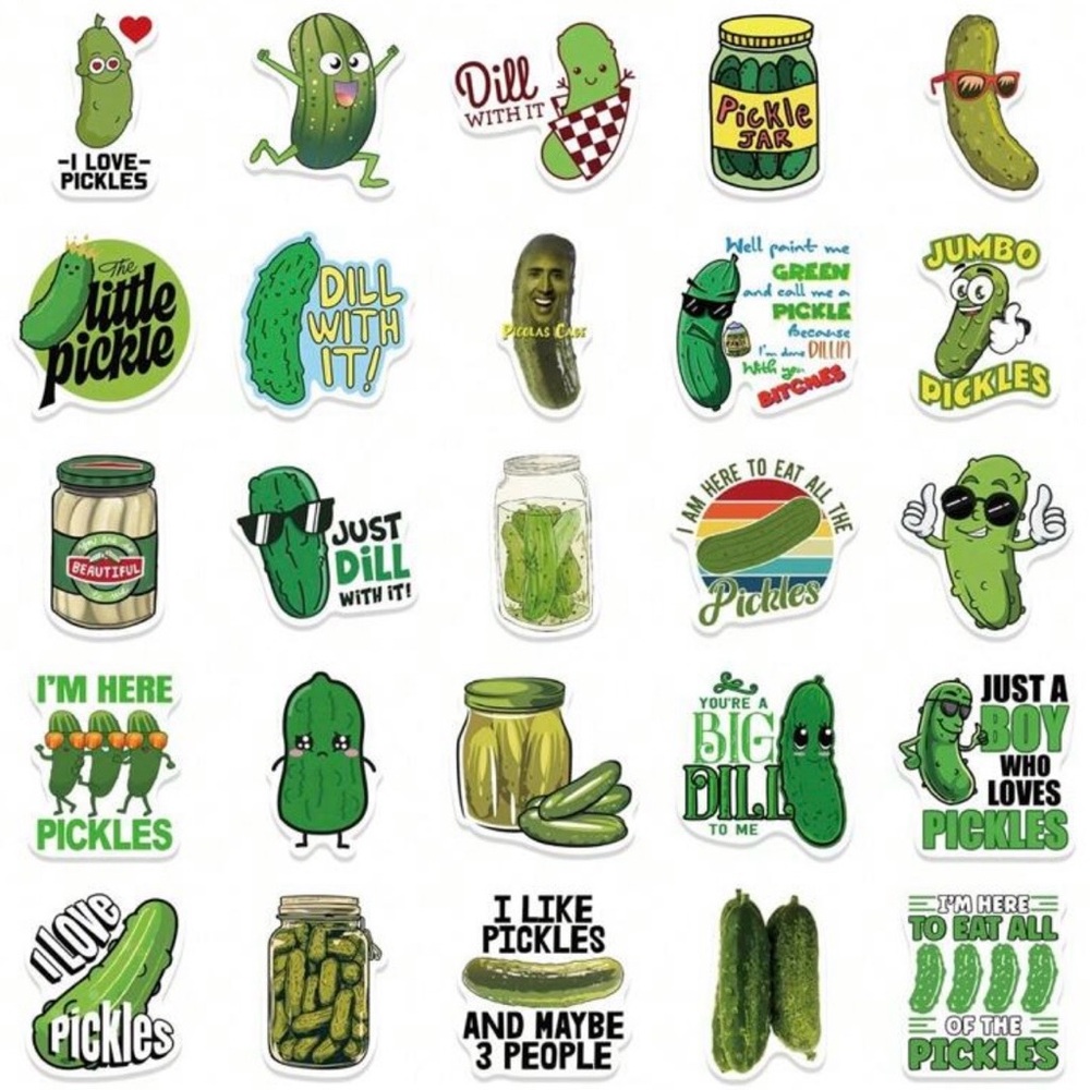 50 Green Pickle Stickers Funny & Fun - Picture 3 of 7
